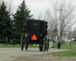 Buggies frequent the road as often as automobiles in Holmes County, Ohio